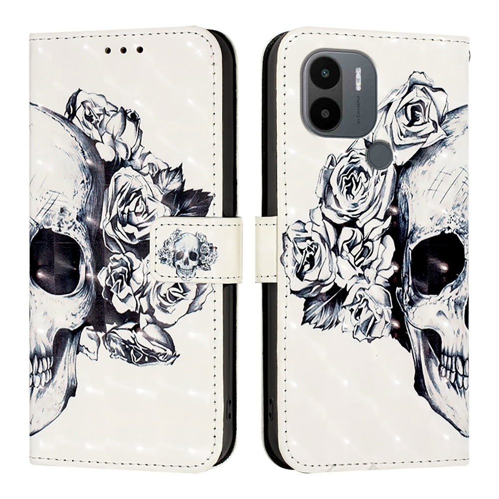 Redmi A1+ Leather Flip Phone Case with 3D Painted Design, Card Holder, Wallet & Stand Function - Durable Protection & Easy Access