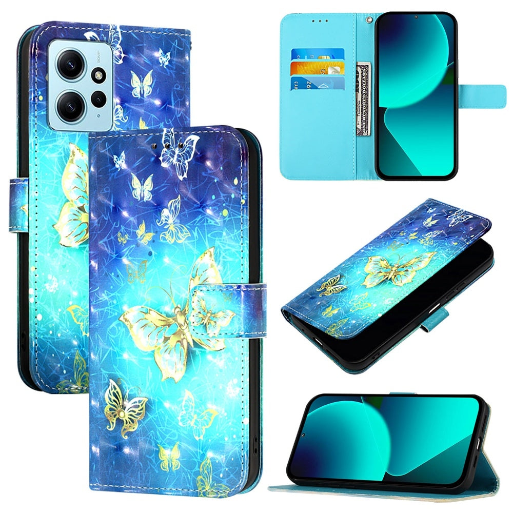 Redmi Note 12 4G Global Leather Flip Phone Case with 3D Painted Design, Card Holder, Wallet & Stand Function - Durable Protection & Easy Access