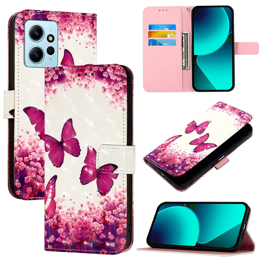 Redmi Note 12 4G Global Leather Flip Phone Case with 3D Painted Design, Card Holder, Wallet & Stand Function - Durable Protection & Easy Access