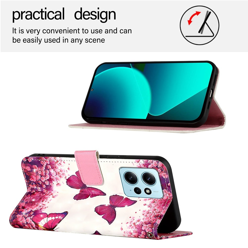 Redmi Note 12 4G Global Leather Flip Phone Case with 3D Painted Design, Card Holder, Wallet & Stand Function - Durable Protection & Easy Access