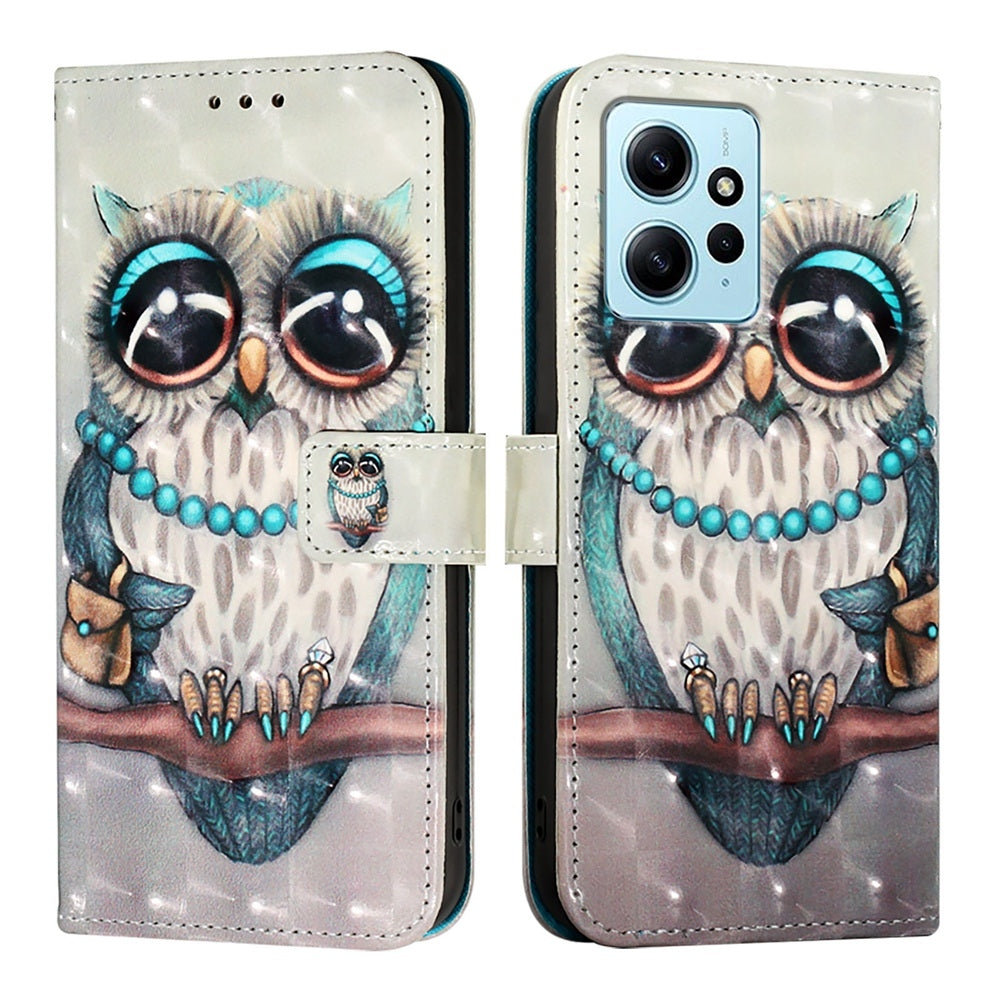 Redmi Note 12 4G Global Leather Flip Phone Case with 3D Painted Design, Card Holder, Wallet & Stand Function - Durable Protection & Easy Access