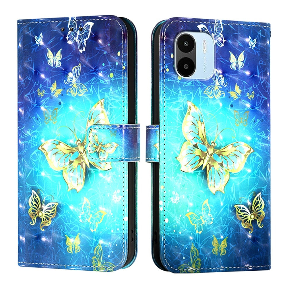 Redmi A1 4G Global Leather Flip Phone Case with 3D Painted Design, Card Holder, Wallet & Stand Function - Durable Protection & Easy Access