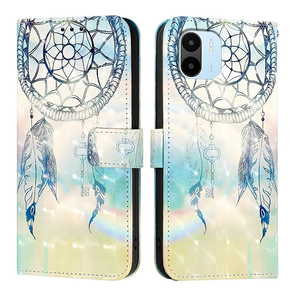 Redmi A1 4G Global Leather Flip Phone Case with 3D Painted Design, Card Holder, Wallet & Stand Function - Durable Protection & Easy Access