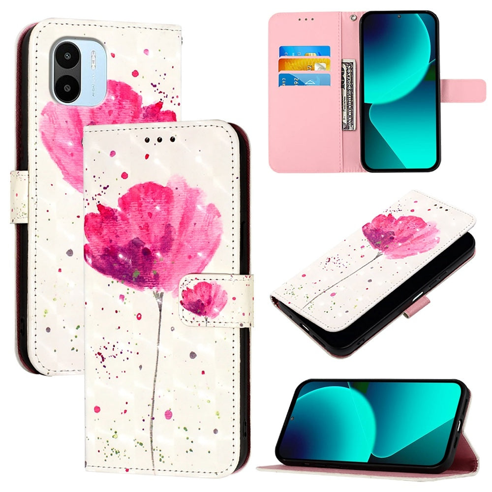 Redmi A2 4G Leather Flip Phone Case with 3D Painted Design, Card Holder, Wallet & Stand Function - Durable Protection & Easy Access