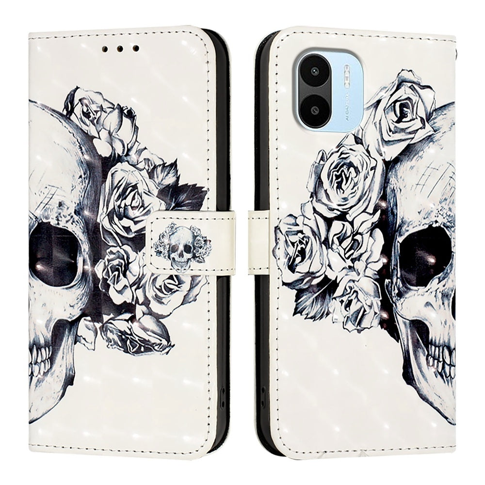 Redmi A1 4G Global Leather Flip Phone Case with 3D Painted Design, Card Holder, Wallet & Stand Function - Durable Protection & Easy Access