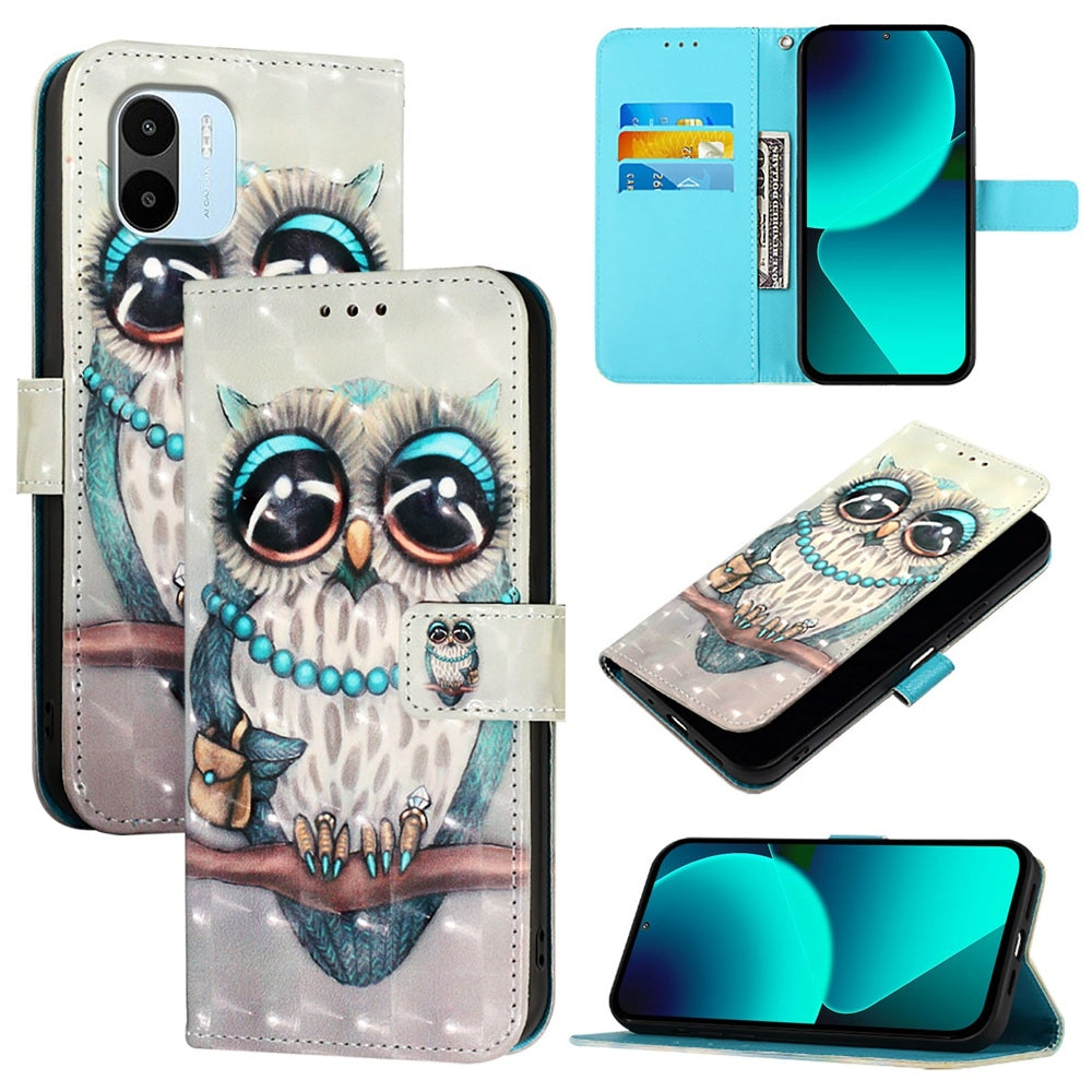 Redmi A2 4G Leather Flip Phone Case with 3D Painted Design, Card Holder, Wallet & Stand Function - Durable Protection & Easy Access