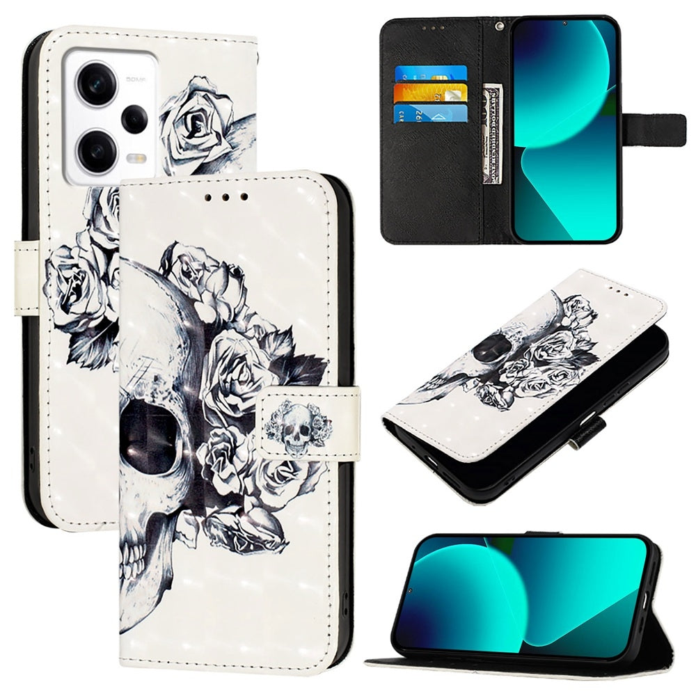 Redmi Note 12 Pro Speed Leather Flip Phone Case with 3D Painted Design, Card Holder, Wallet & Stand Function - Durable Protection & Easy Access
