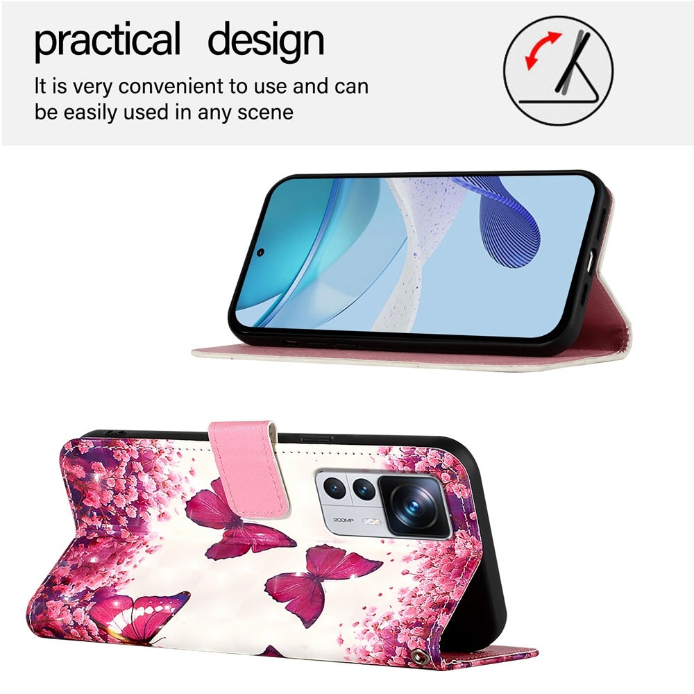 Xiaomi 12T Leather Flip Phone Case with 3D Painted Design, Card Holder, Wallet & Stand Function - Durable Protection & Easy Access