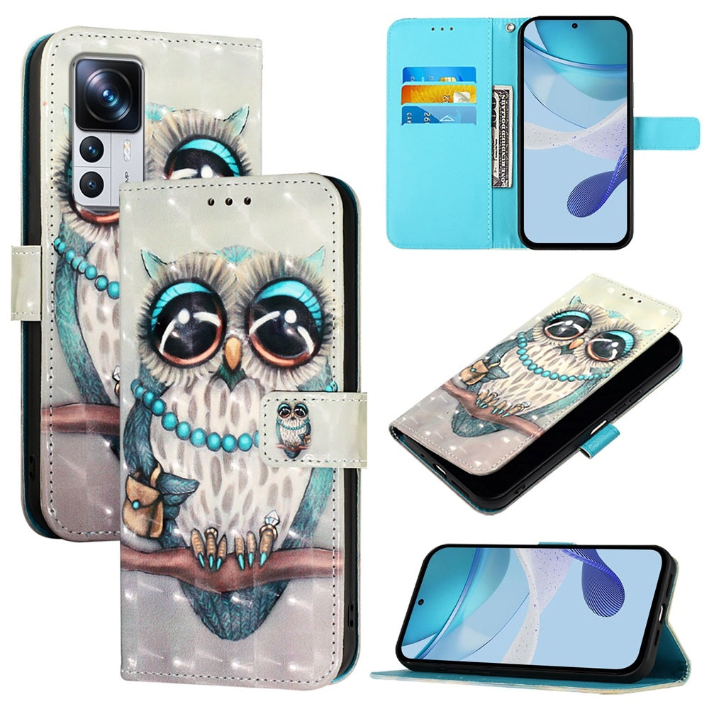 Redmi 12T Pro Leather Flip Phone Case with 3D Painted Design, Card Holder, Wallet & Stand Function - Durable Protection & Easy Access