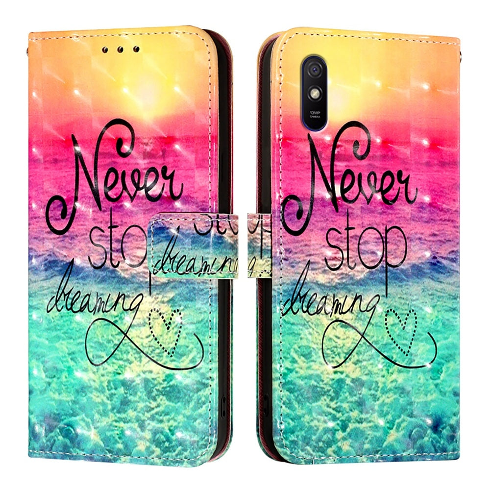 Redmi 9A Leather Flip Phone Case with 3D Painted Design, Card Holder, Wallet & Stand Function - Durable Protection & Easy Access