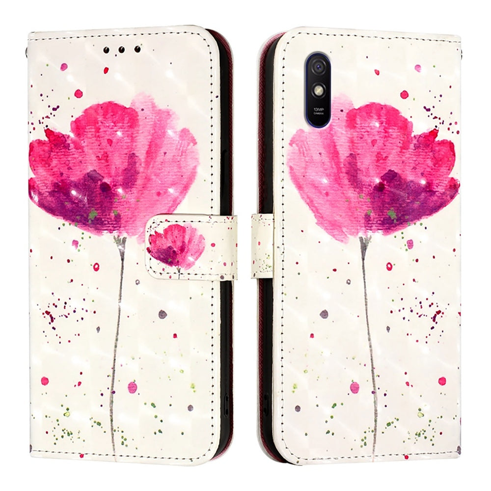 Redmi 9A Leather Flip Phone Case with 3D Painted Design, Card Holder, Wallet & Stand Function - Durable Protection & Easy Access