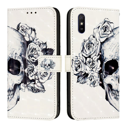 Redmi 9A Leather Flip Phone Case with 3D Painted Design, Card Holder, Wallet & Stand Function - Durable Protection & Easy Access