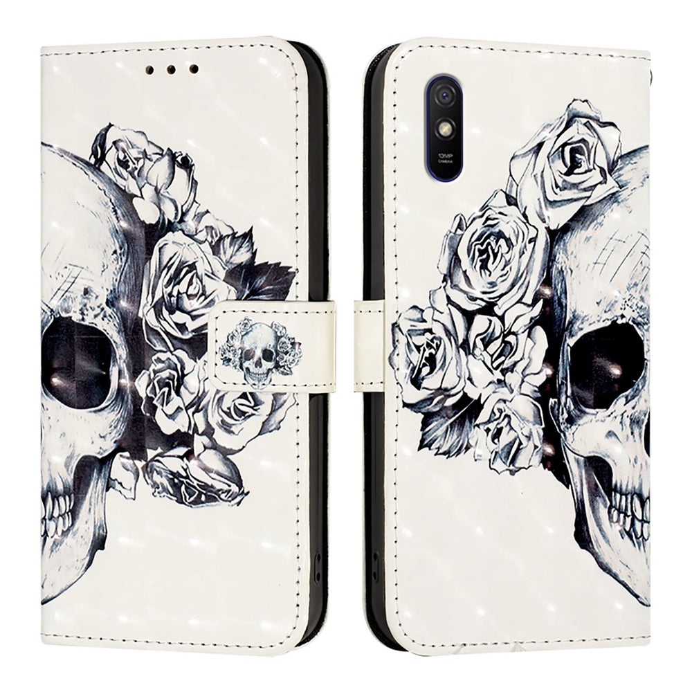 Redmi 9i Leather Flip Phone Case with 3D Painted Design, Card Holder, Wallet & Stand Function - Durable Protection & Easy Access