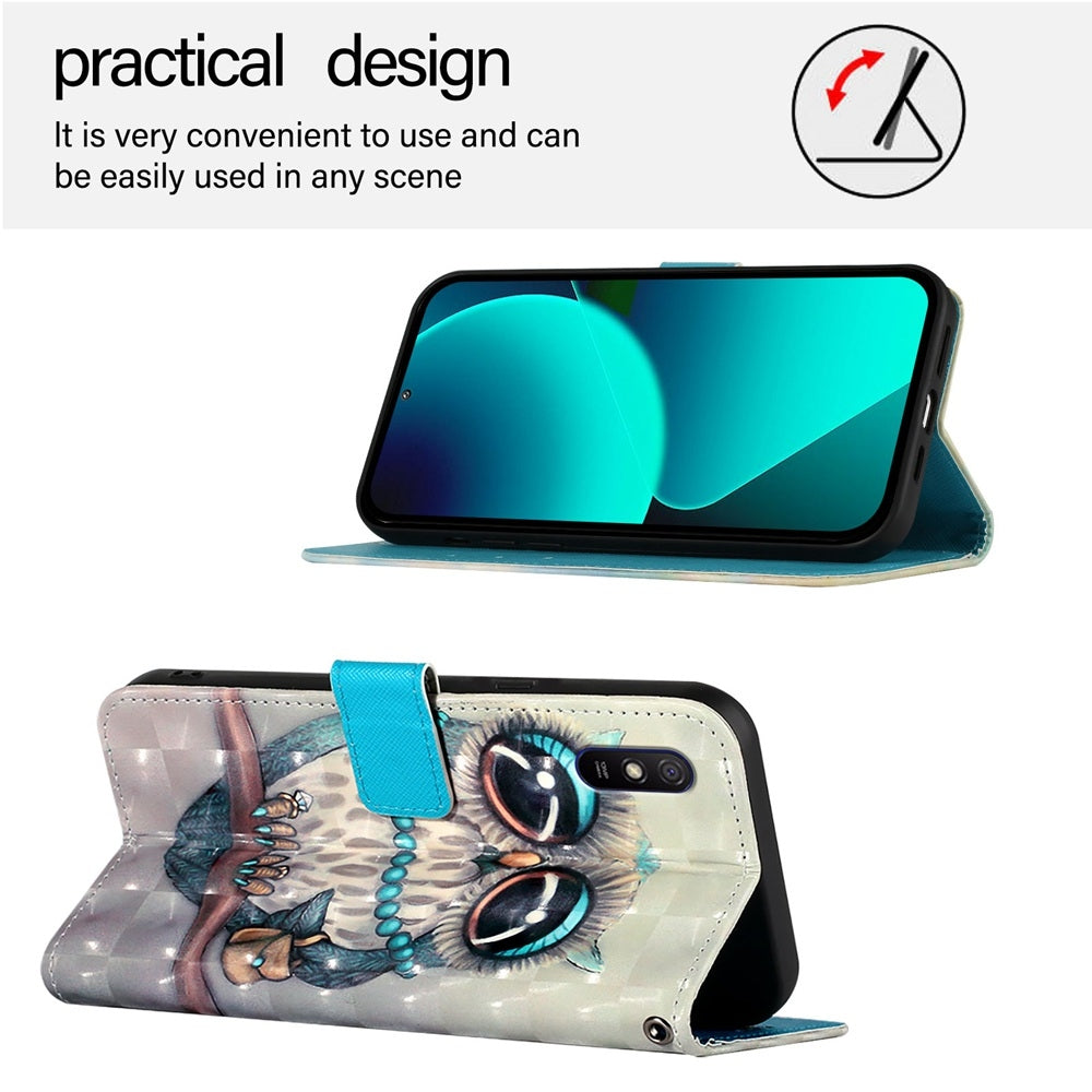 Redmi 9i Leather Flip Phone Case with 3D Painted Design, Card Holder, Wallet & Stand Function - Durable Protection & Easy Access