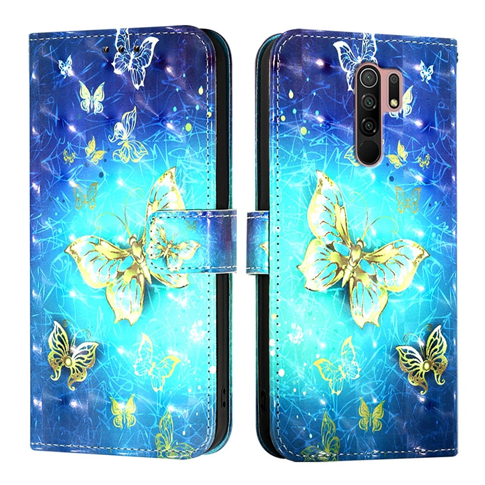 Redmi 9 Leather Flip Phone Case with 3D Painted Design, Card Holder, Wallet & Stand Function - Durable Protection & Easy Access