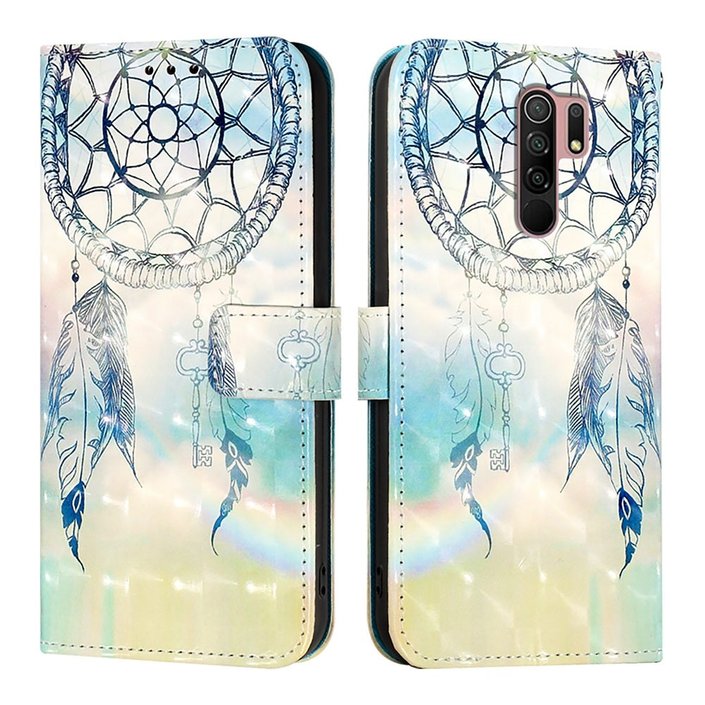 Redmi 9 Leather Flip Phone Case with 3D Painted Design, Card Holder, Wallet & Stand Function - Durable Protection & Easy Access