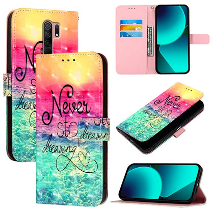 Redmi 9 Leather Flip Phone Case with 3D Painted Design, Card Holder, Wallet & Stand Function - Durable Protection & Easy Access