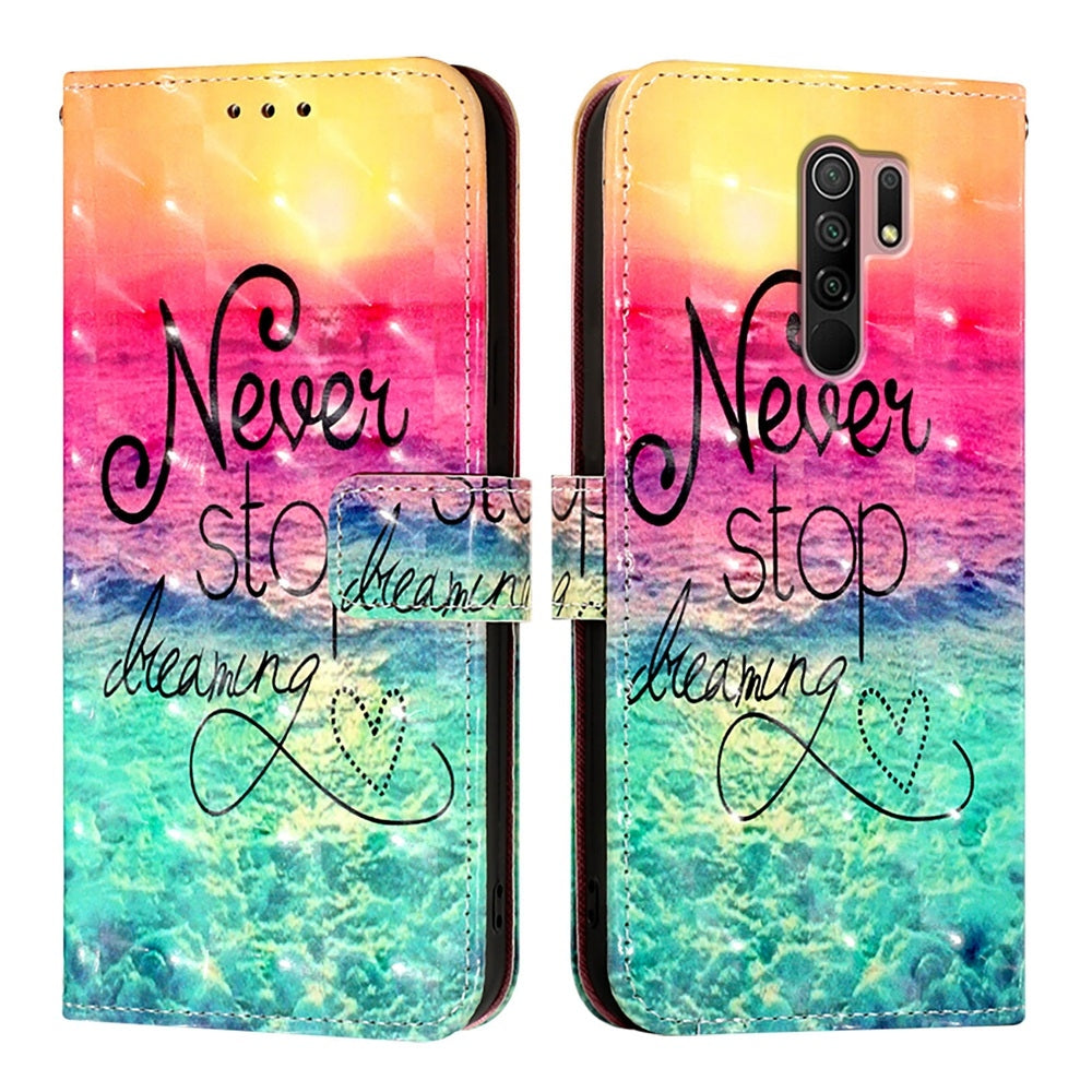 Redmi 9 Leather Flip Phone Case with 3D Painted Design, Card Holder, Wallet & Stand Function - Durable Protection & Easy Access