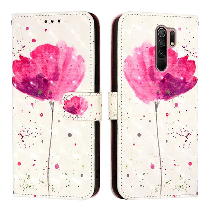 Redmi 9 Leather Flip Phone Case with 3D Painted Design, Card Holder, Wallet & Stand Function - Durable Protection & Easy Access