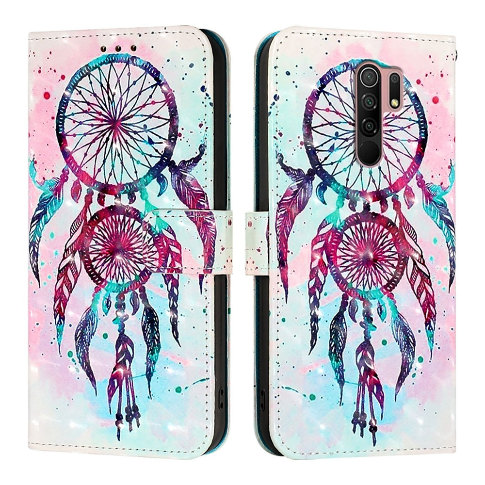 Redmi 9 Leather Flip Phone Case with 3D Painted Design, Card Holder, Wallet & Stand Function - Durable Protection & Easy Access