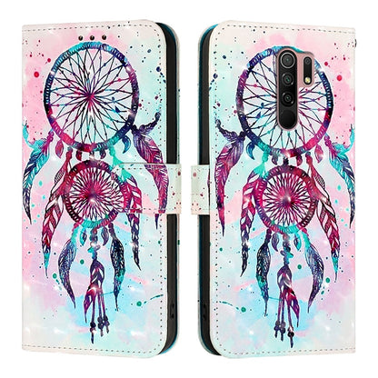Redmi 9 Leather Flip Phone Case with 3D Painted Design, Card Holder, Wallet & Stand Function - Durable Protection & Easy Access