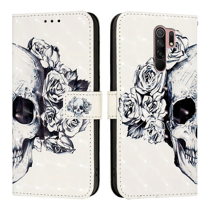 Redmi 9 Leather Flip Phone Case with 3D Painted Design, Card Holder, Wallet & Stand Function - Durable Protection & Easy Access