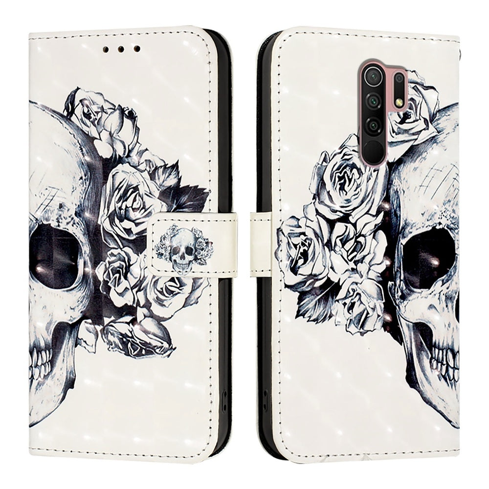 Redmi 9 Prime India Leather Flip Phone Case with 3D Painted Design, Card Holder, Wallet & Stand Function - Durable Protection & Easy Access