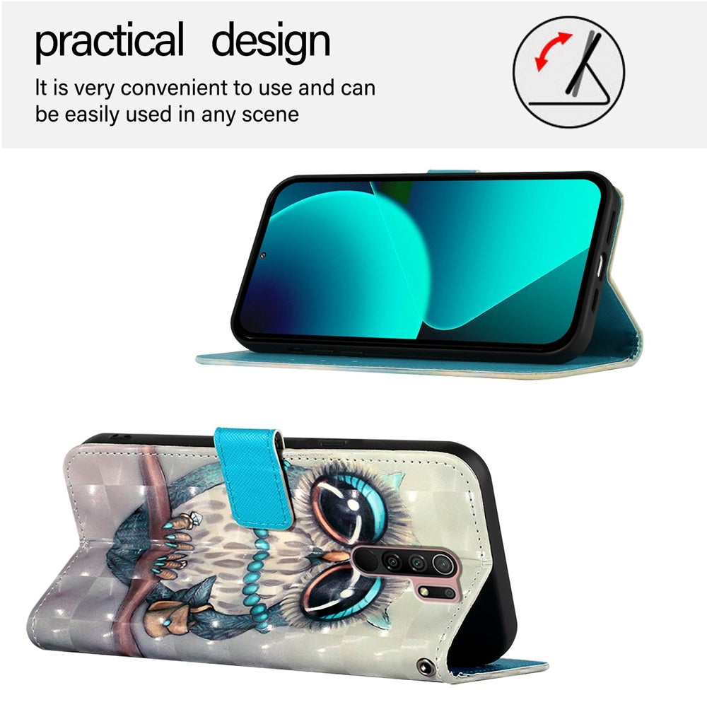 Redmi 9 Prime India Leather Flip Phone Case with 3D Painted Design, Card Holder, Wallet & Stand Function - Durable Protection & Easy Access