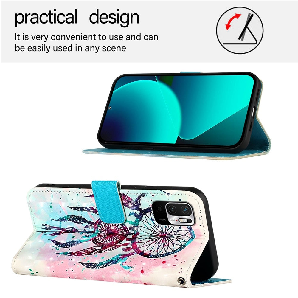 Redmi Note 10T 5G Leather Flip Phone Case with 3D Painted Design, Card Holder, Wallet & Stand Function - Durable Protection & Easy Access