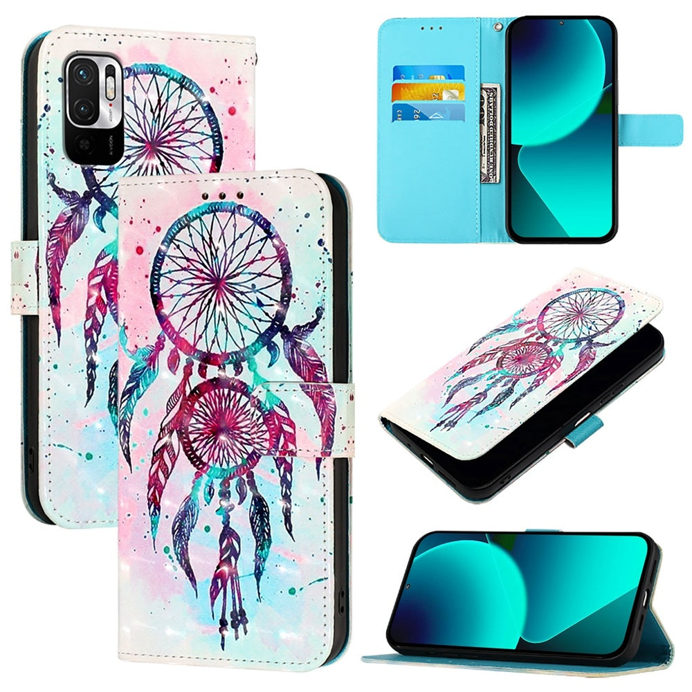 Redmi Note 10T 5G Leather Flip Phone Case with 3D Painted Design, Card Holder, Wallet & Stand Function - Durable Protection & Easy Access