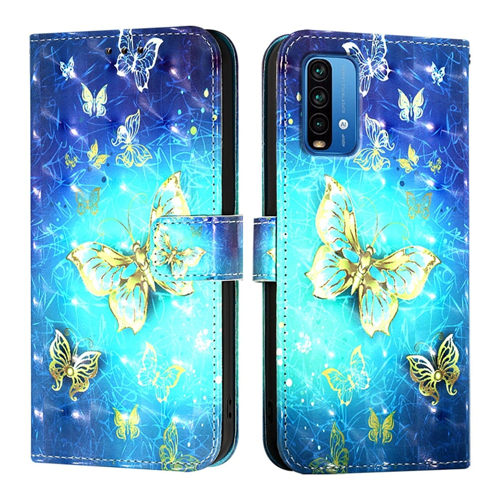 Redmi 9 Power Leather Flip Phone Case with 3D Painted Design, Card Holder, Wallet & Stand Function - Durable Protection & Easy Access