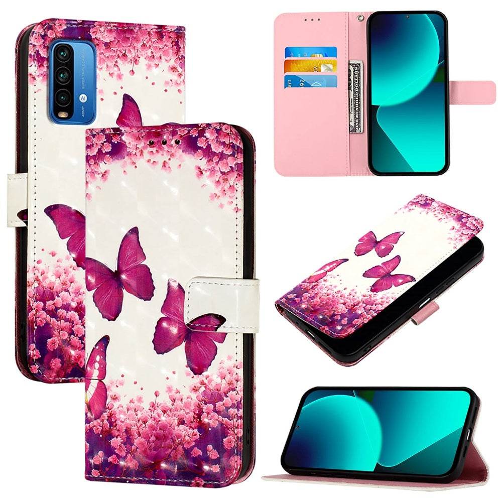 Redmi 9 Power Leather Flip Phone Case with 3D Painted Design, Card Holder, Wallet & Stand Function - Durable Protection & Easy Access