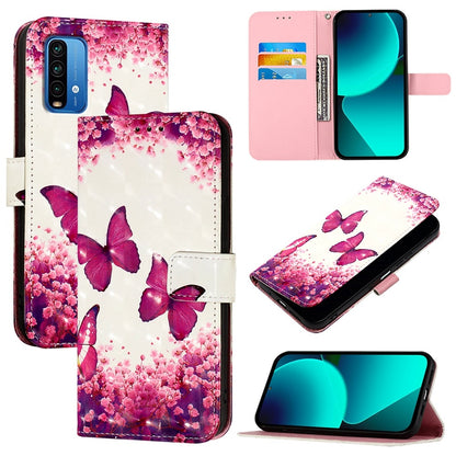 Redmi 9 Power Leather Flip Phone Case with 3D Painted Design, Card Holder, Wallet & Stand Function - Durable Protection & Easy Access