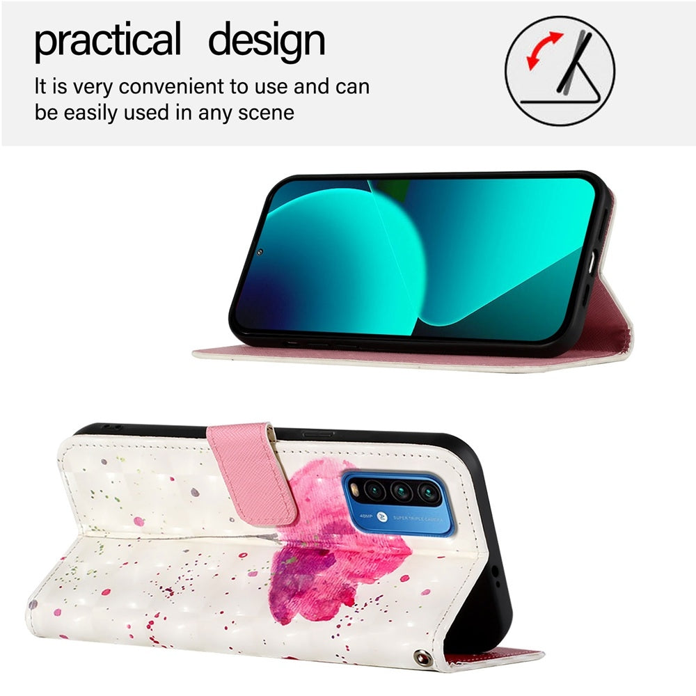 Redmi 9 Power Leather Flip Phone Case with 3D Painted Design, Card Holder, Wallet & Stand Function - Durable Protection & Easy Access
