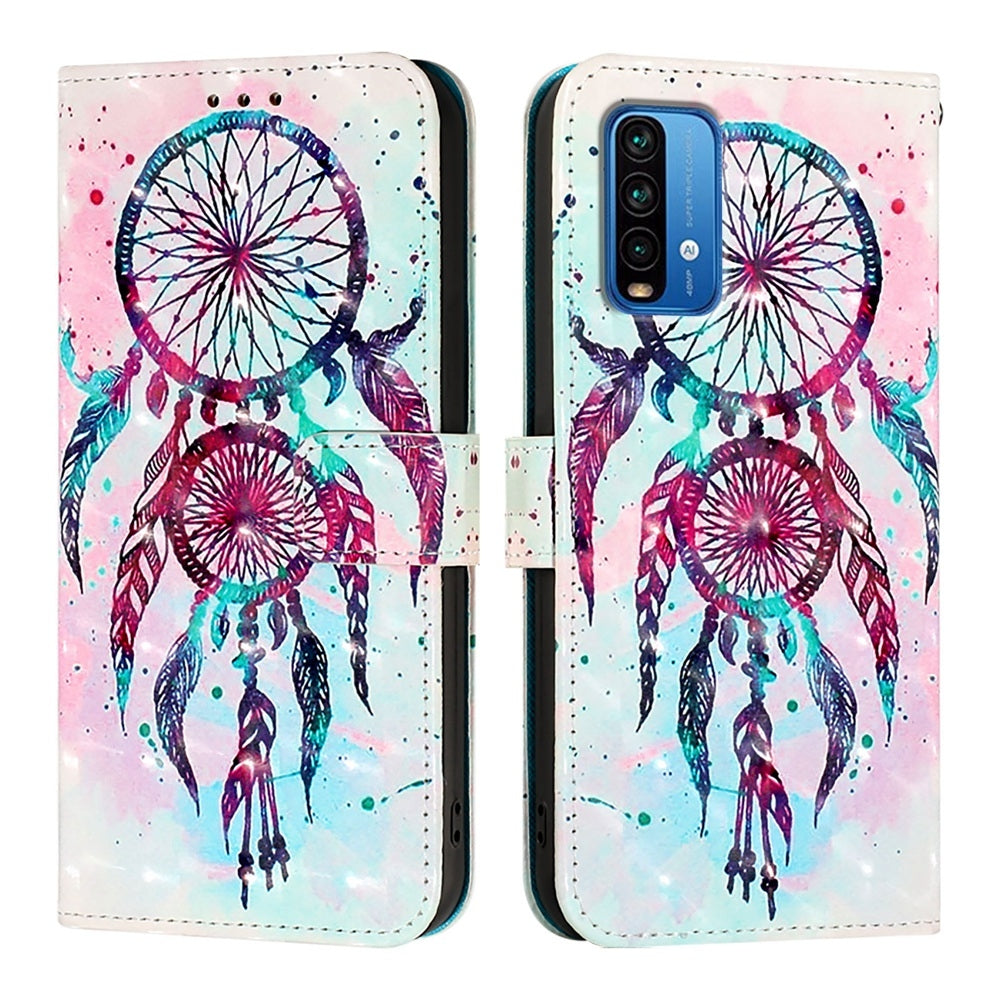 Redmi 9T Global Leather Flip Phone Case with 3D Painted Design, Card Holder, Wallet & Stand Function - Durable Protection & Easy Access