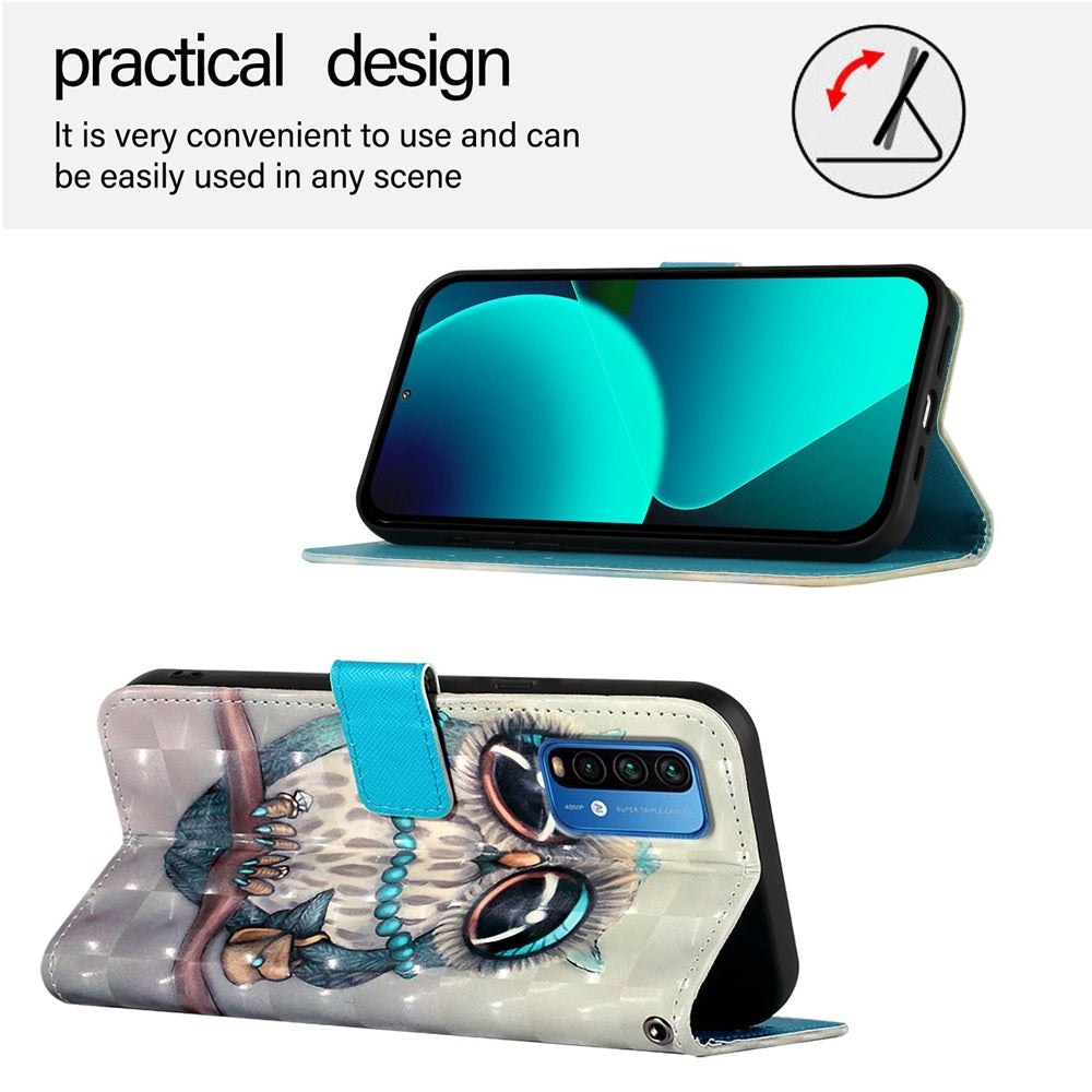 Redmi 9T Global Leather Flip Phone Case with 3D Painted Design, Card Holder, Wallet & Stand Function - Durable Protection & Easy Access