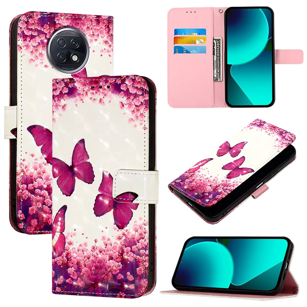 Redmi Note 9T Global Leather Flip Phone Case with 3D Painted Design, Card Holder, Wallet & Stand Function - Durable Protection & Easy Access