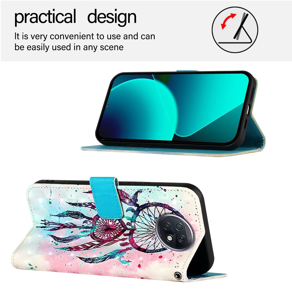 Redmi Note 9T Global Leather Flip Phone Case with 3D Painted Design, Card Holder, Wallet & Stand Function - Durable Protection & Easy Access