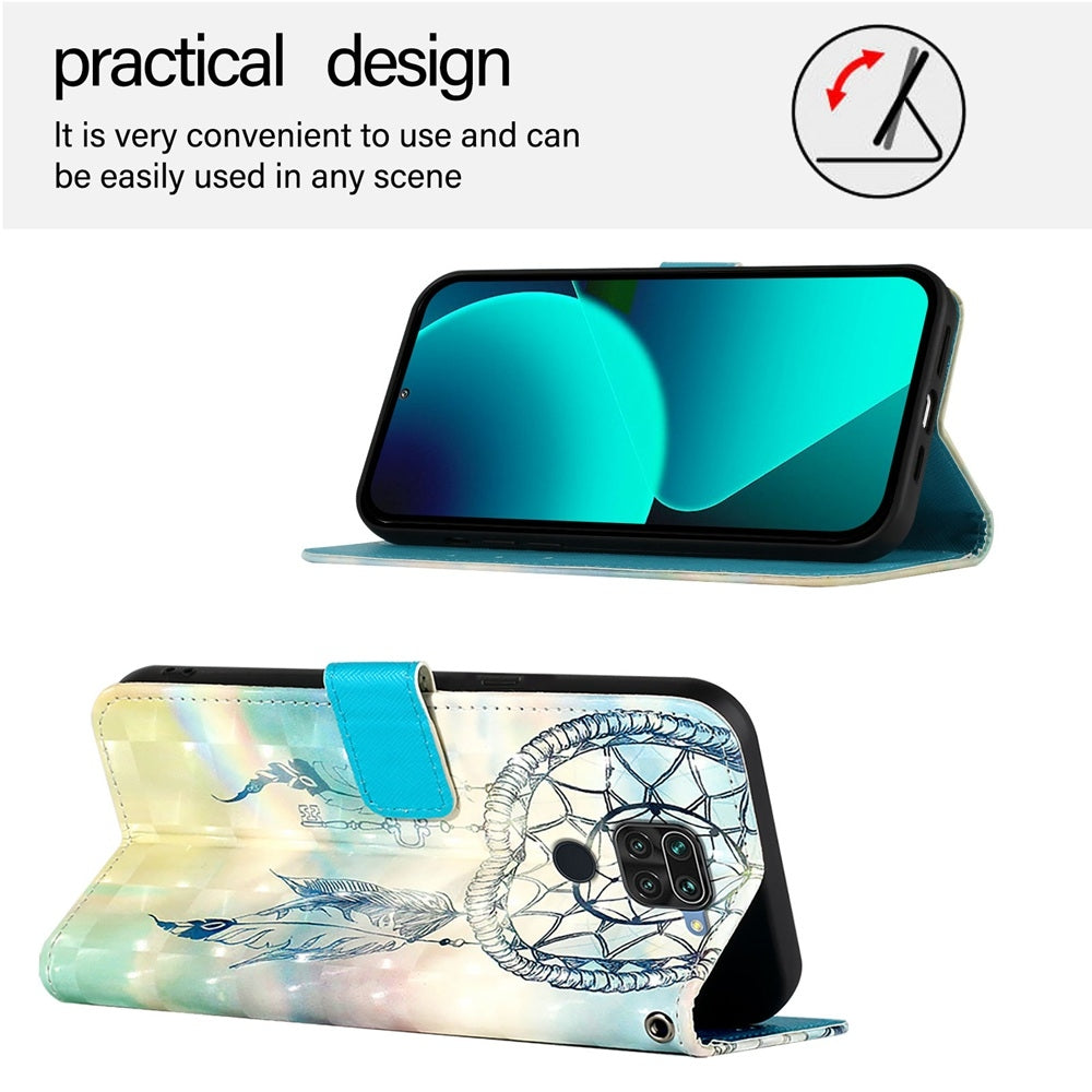 Redmi 10X 4G Leather Flip Phone Case with 3D Painted Design, Card Holder, Wallet & Stand Function - Durable Protection & Easy Access