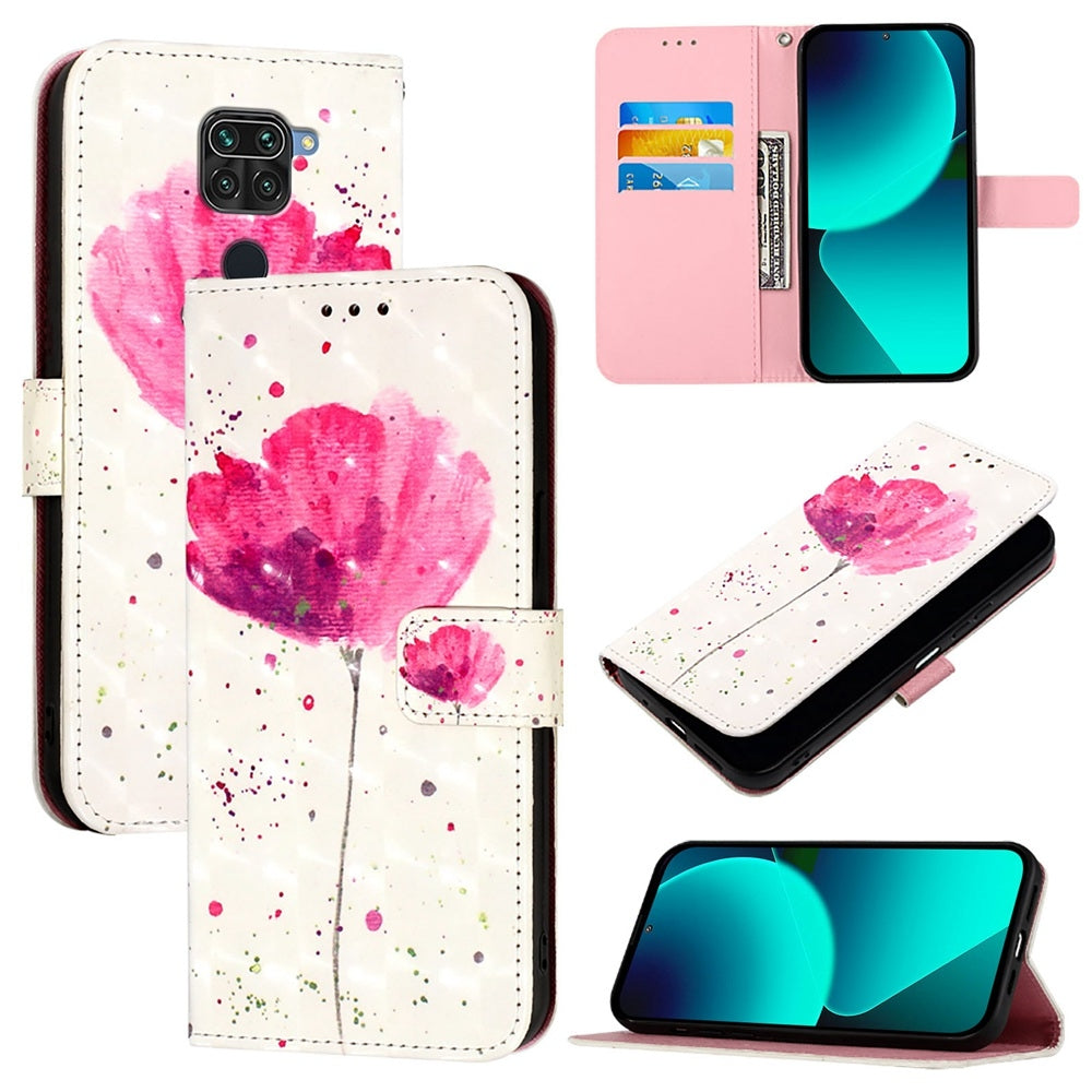 Redmi 10X 4G Leather Flip Phone Case with 3D Painted Design, Card Holder, Wallet & Stand Function - Durable Protection & Easy Access
