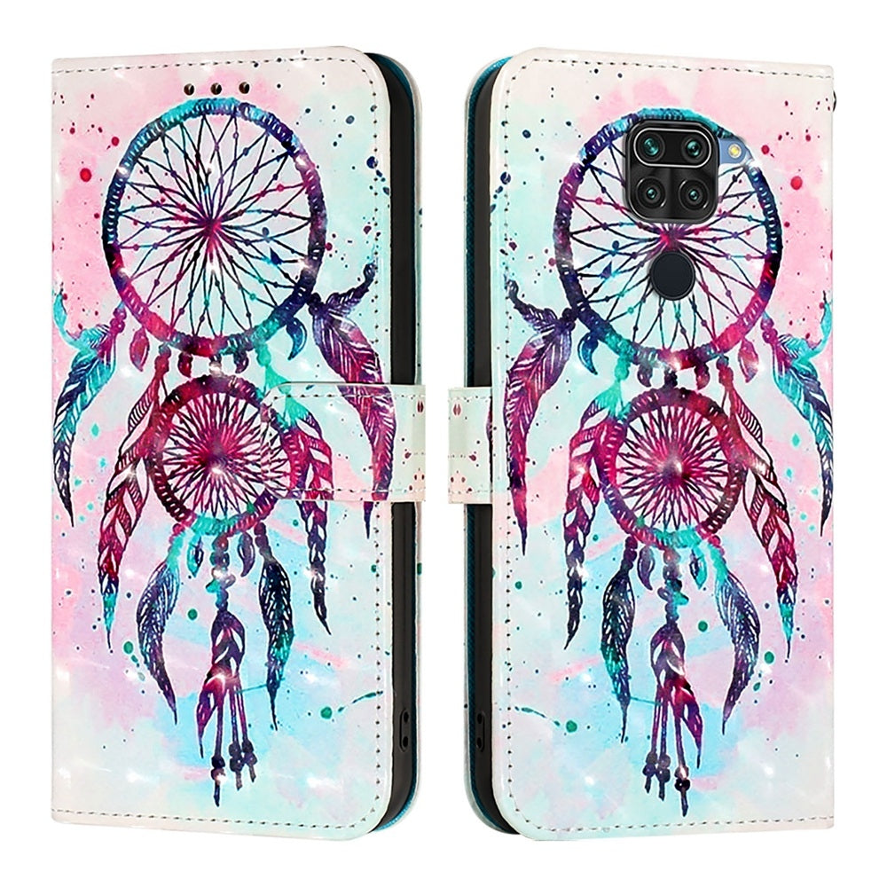 Redmi Note 9 4G Leather Flip Phone Case with 3D Painted Design, Card Holder, Wallet & Stand Function - Durable Protection & Easy Access