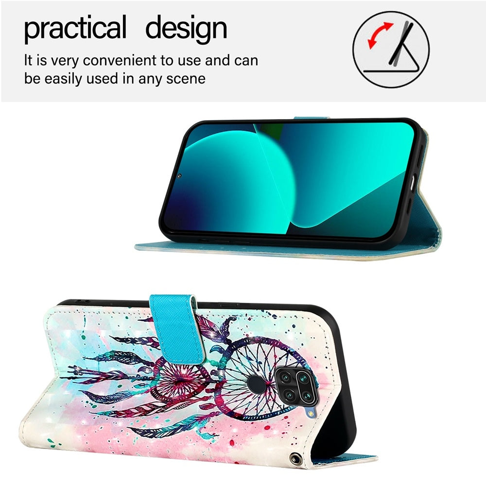 Redmi 10X 4G Leather Flip Phone Case with 3D Painted Design, Card Holder, Wallet & Stand Function - Durable Protection & Easy Access