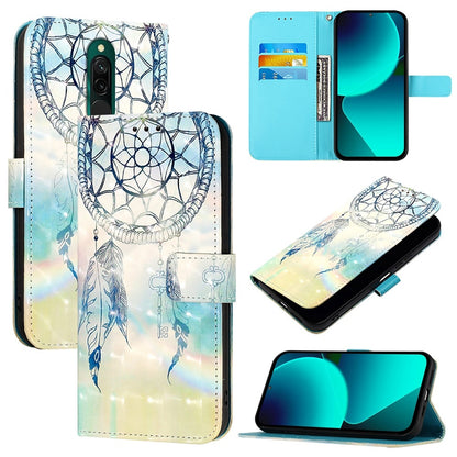 Redmi 8 Leather Flip Phone Case with 3D Painted Design, Card Holder, Wallet & Stand Function - Durable Protection & Easy Access