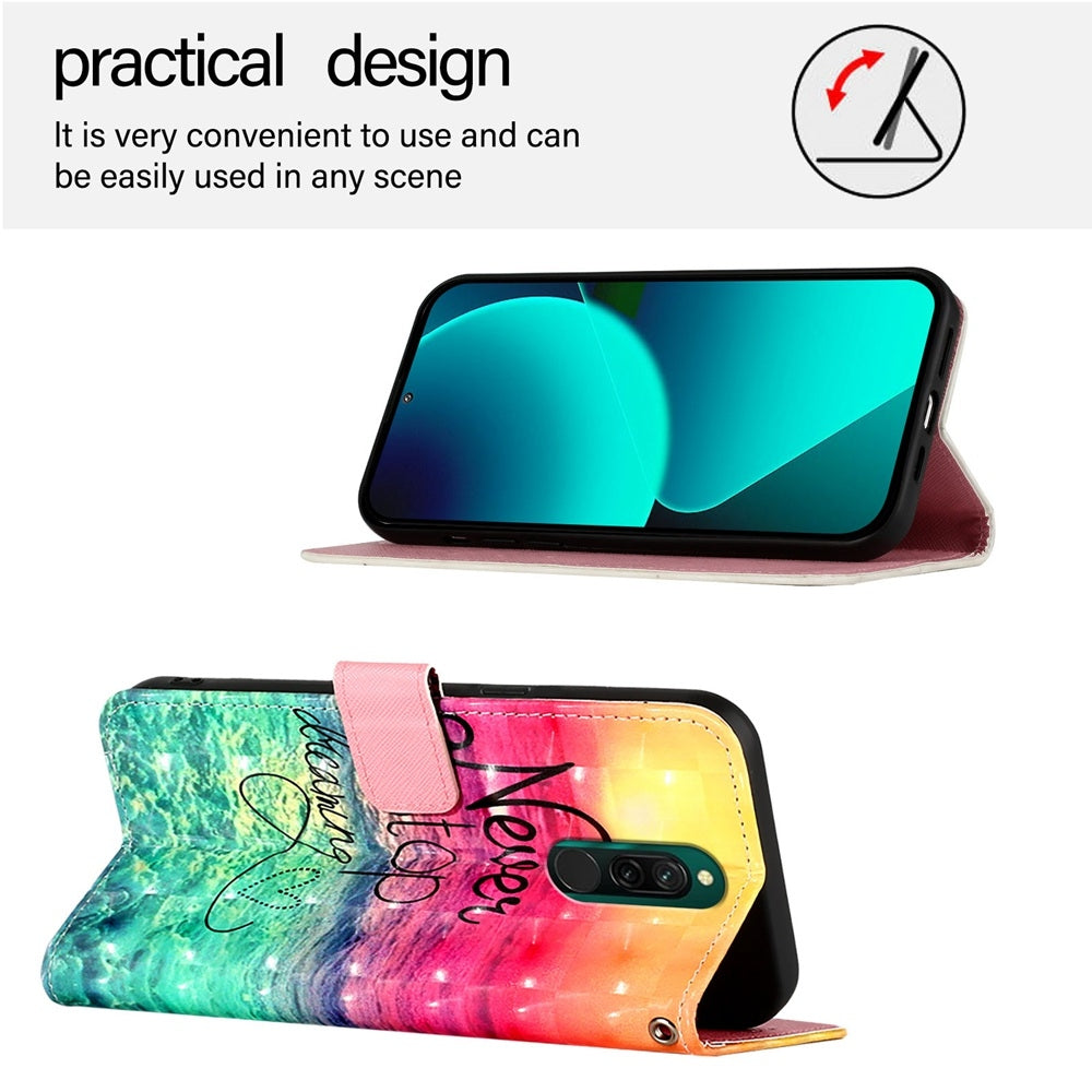 Redmi 8 Leather Flip Phone Case with 3D Painted Design, Card Holder, Wallet & Stand Function - Durable Protection & Easy Access