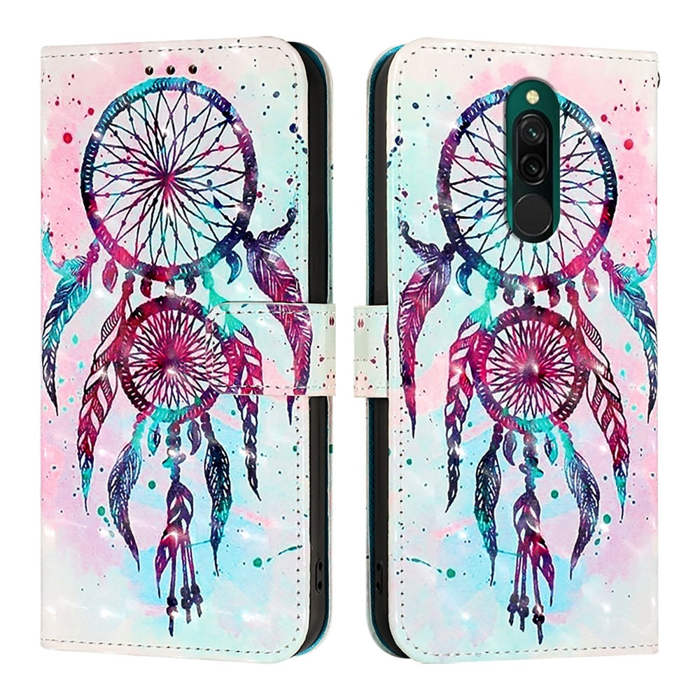 Redmi 8 Leather Flip Phone Case with 3D Painted Design, Card Holder, Wallet & Stand Function - Durable Protection & Easy Access
