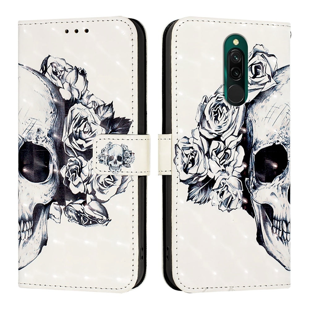 Redmi 8 Leather Flip Phone Case with 3D Painted Design, Card Holder, Wallet & Stand Function - Durable Protection & Easy Access