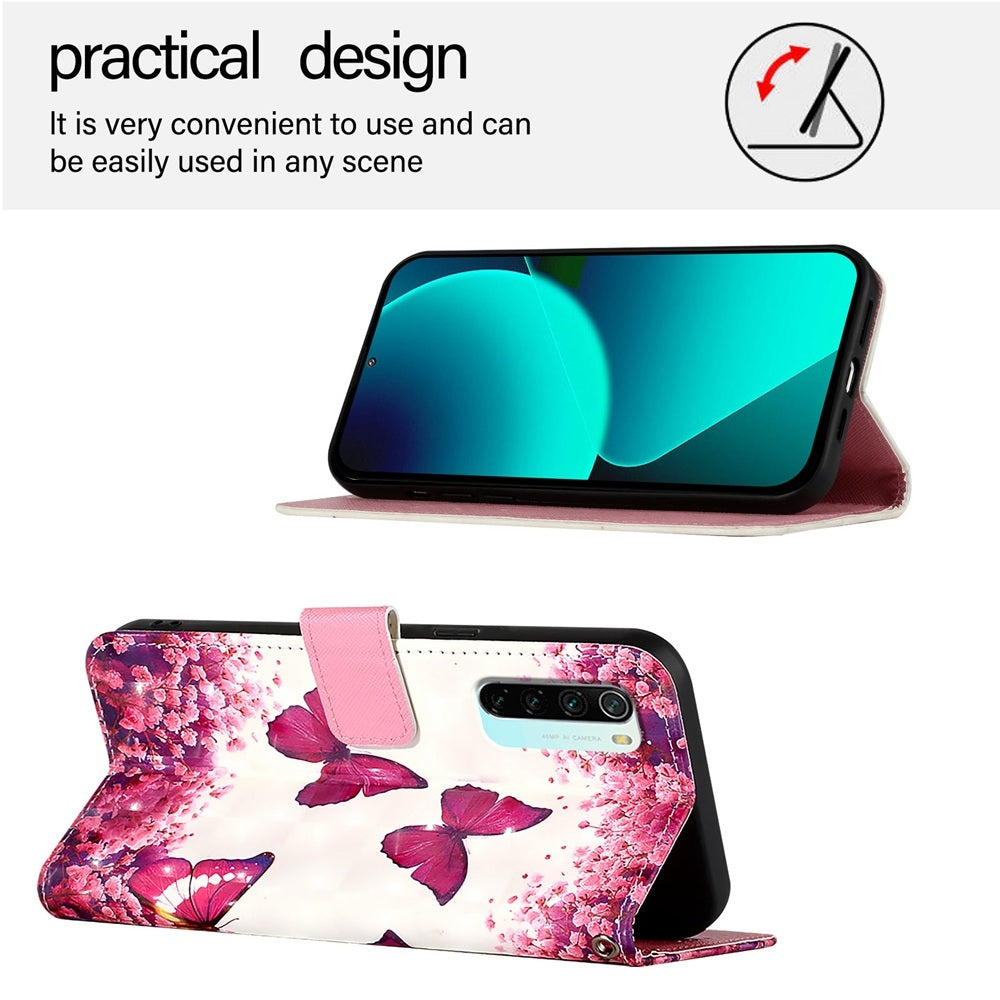 Redmi Note 8 Leather Flip Phone Case with 3D Painted Design, Card Holder, Wallet & Stand Function - Durable Protection & Easy Access