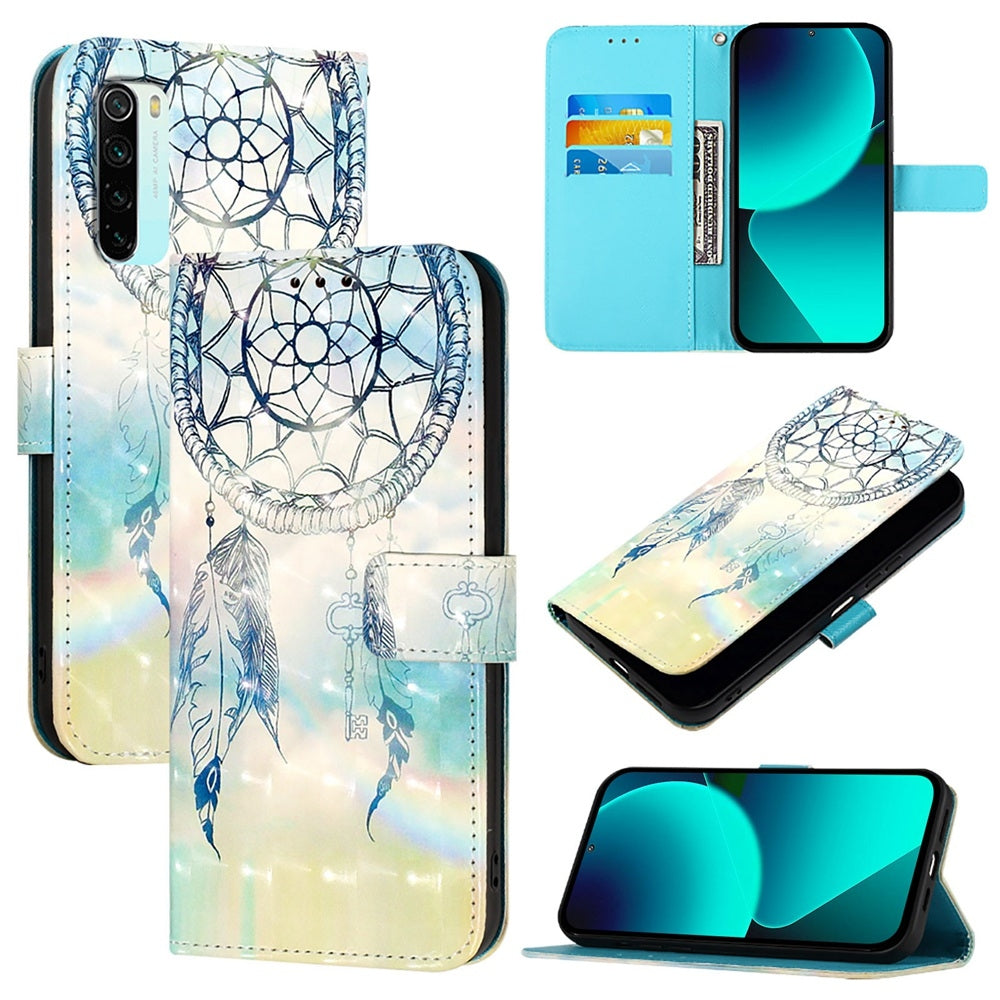 Redmi Note 8 Leather Flip Phone Case with 3D Painted Design, Card Holder, Wallet & Stand Function - Durable Protection & Easy Access