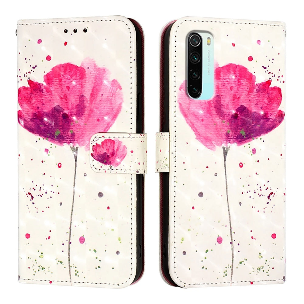 Redmi Note 8 Leather Flip Phone Case with 3D Painted Design, Card Holder, Wallet & Stand Function - Durable Protection & Easy Access