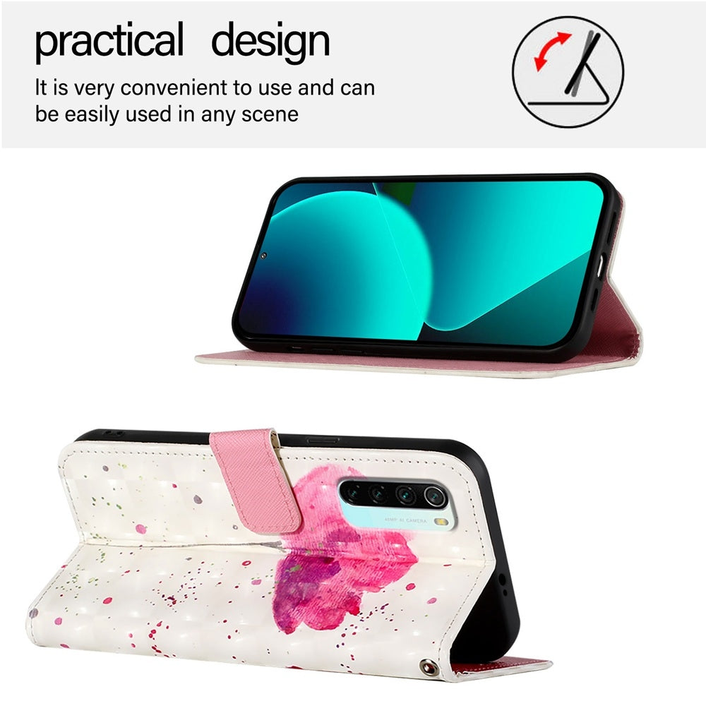 Redmi Note 8 Leather Flip Phone Case with 3D Painted Design, Card Holder, Wallet & Stand Function - Durable Protection & Easy Access